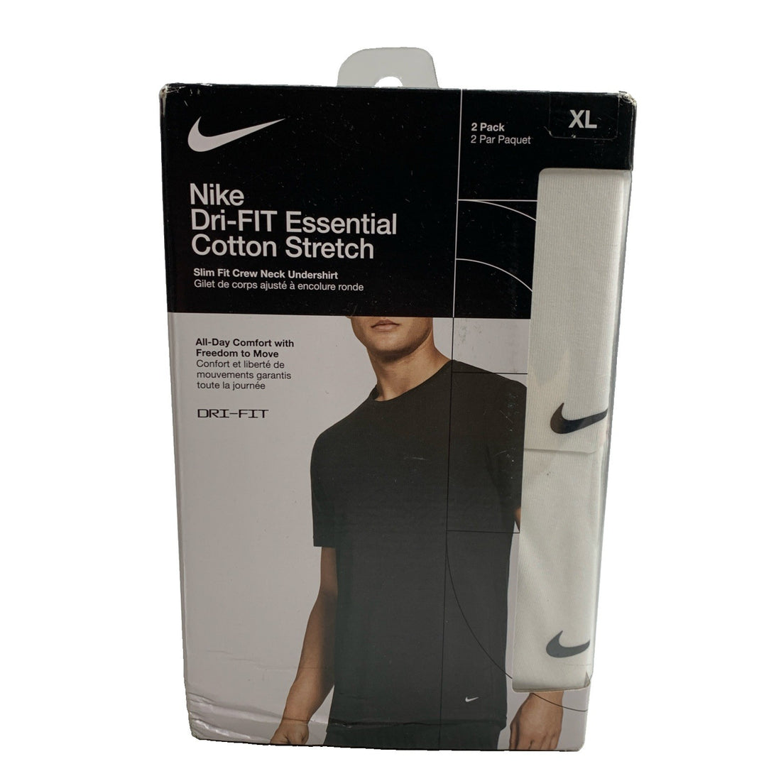 Nike Dri-FIT All Day Comfort Cotton Stretch Crew Neck Shirt XL Slim Fit 2-Pack