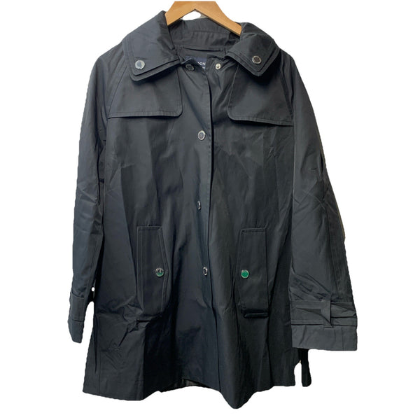 London Fog Women Trench Coat Jacket Long Sleeve with Hood & Pockets Black Medium