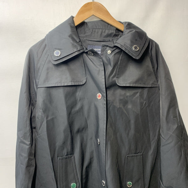 London Fog Women Trench Coat Jacket Long Sleeve with Hood & Pockets Black Medium