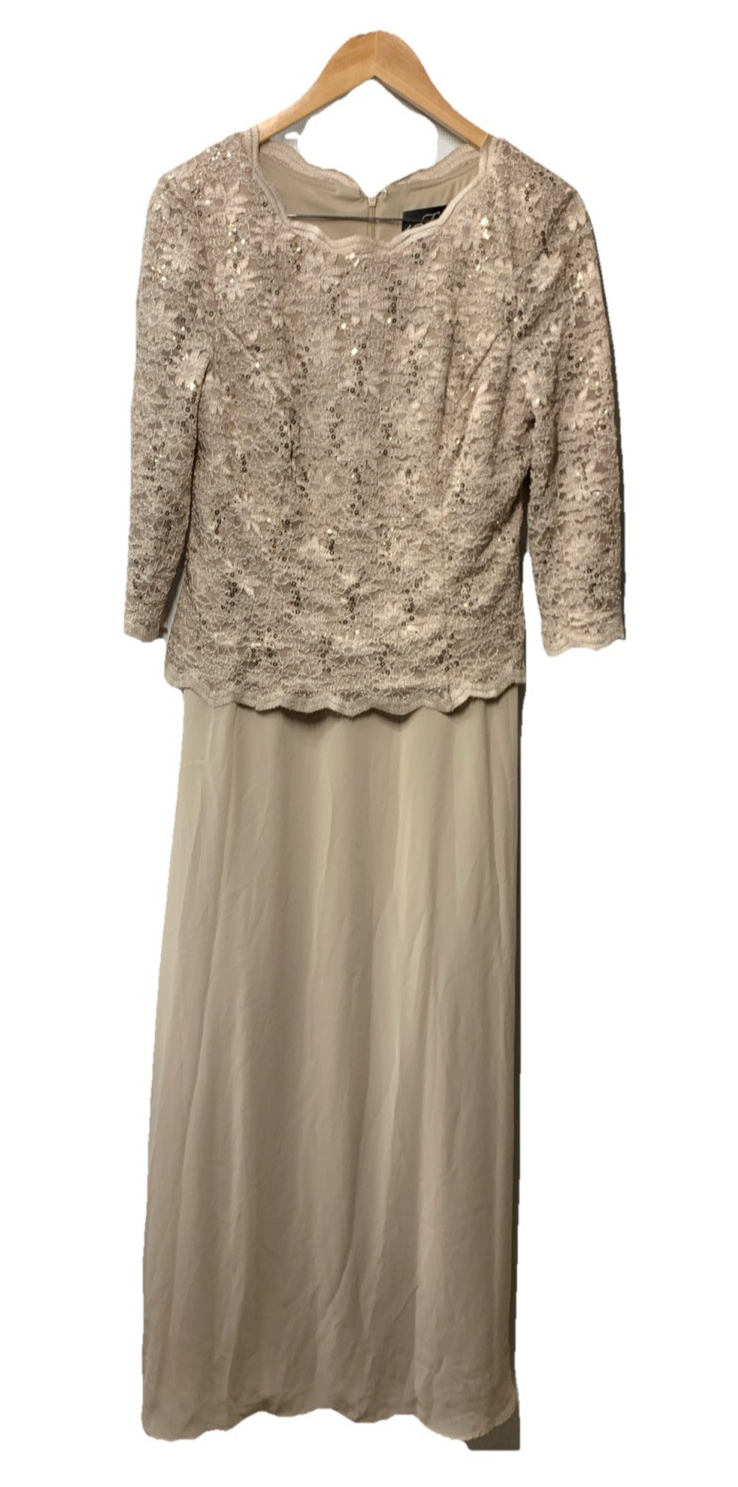 Alex Evenings Women's 3/4 Sleeve Stretch Lace Bodice Mock One Piece Gown Size 12