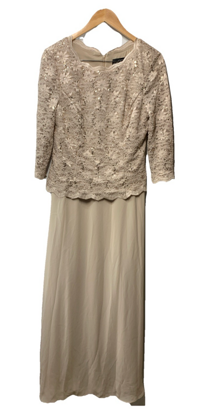 Alex Evenings Women's 3/4 Sleeve Stretch Lace Bodice Mock One Piece Gown Size 12