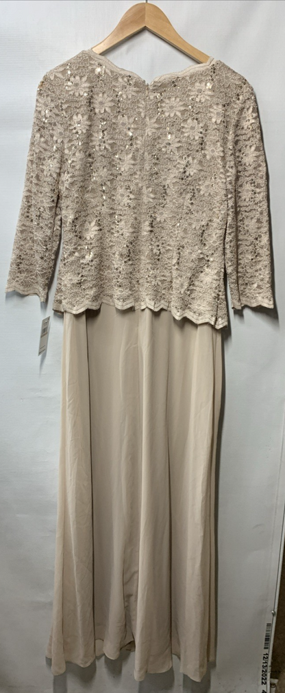 Alex Evenings Women's 3/4 Sleeve Stretch Lace Bodice Mock One Piece Gown Size 12