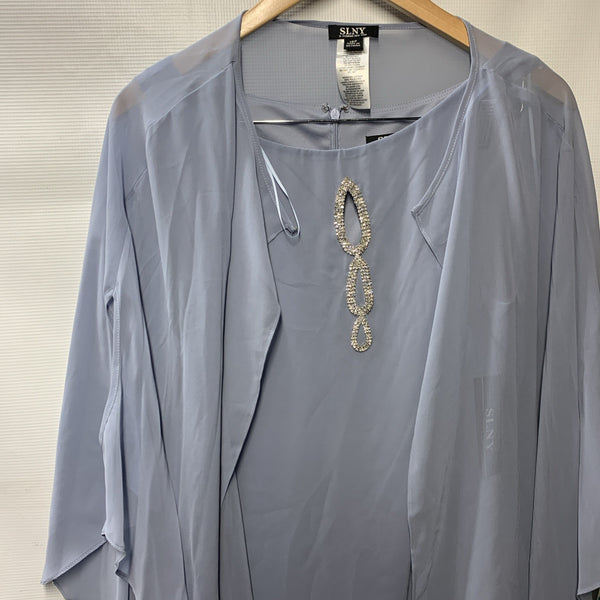 SLNY Fashions Womens Party Sheath Dress with Chiffon Capelet Size 16P Light Blue