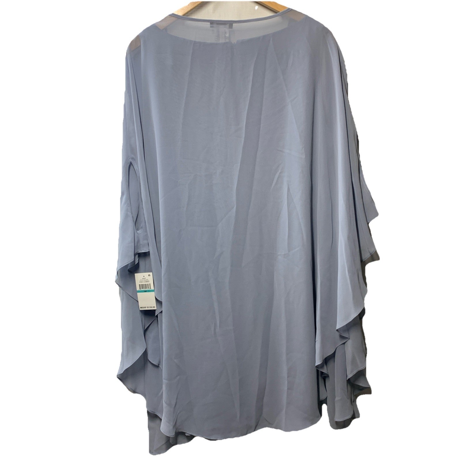 SLNY Fashions Womens Party Sheath Dress with Chiffon Capelet Size 16P Light Blue