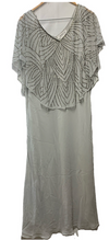J Kara Sequin Capelet Long Beaded Dress V-neck Pull On Size 14p Gray/sliver