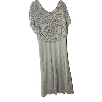 J Kara Sequin Capelet Long Beaded Dress V-neck Pull On Size 14p Gray/sliver
