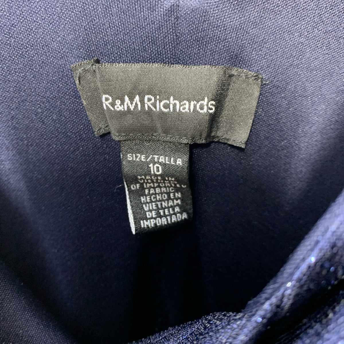 R&m Richards Women's Glitter Knit Chiffon Evening Gown Navy Blue 10 Sleeveless