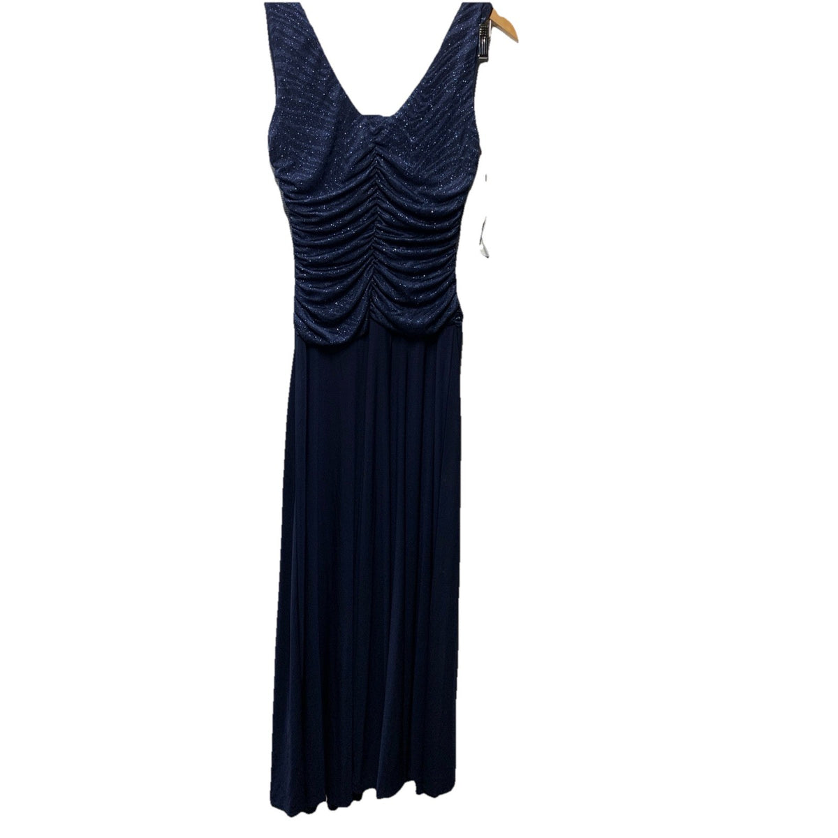 R&m Richards Women's Glitter Knit Chiffon Evening Gown Navy Blue 10 Sleeveless