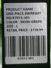 RELLECIGA Women's Strapless One Piece Ruched Swimsuit Size L Swimwear Neon Green