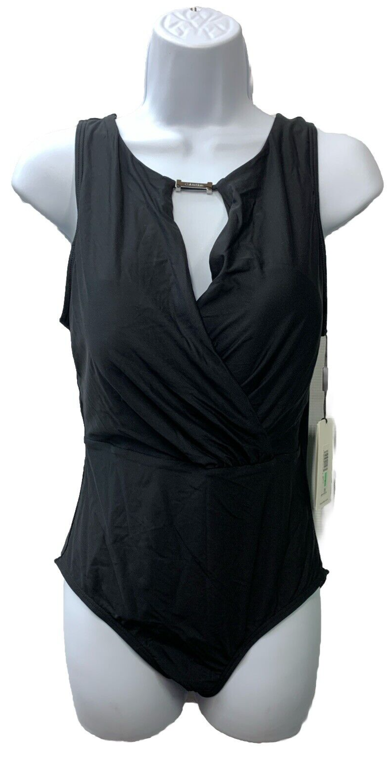 Calvin Klein Women's Standard High Neck Cutout One Piece Swimsuit Size 8 Black
