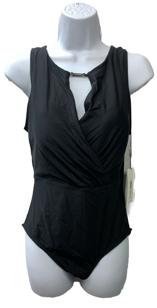 Calvin Klein Women's Standard High Neck Cutout One Piece Swimsuit Size 8 Black