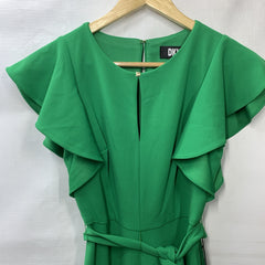 DKNY Womens Navy Flutter Sleeve Keyhole Neck Cropped Jumpsuit Green Size 2P