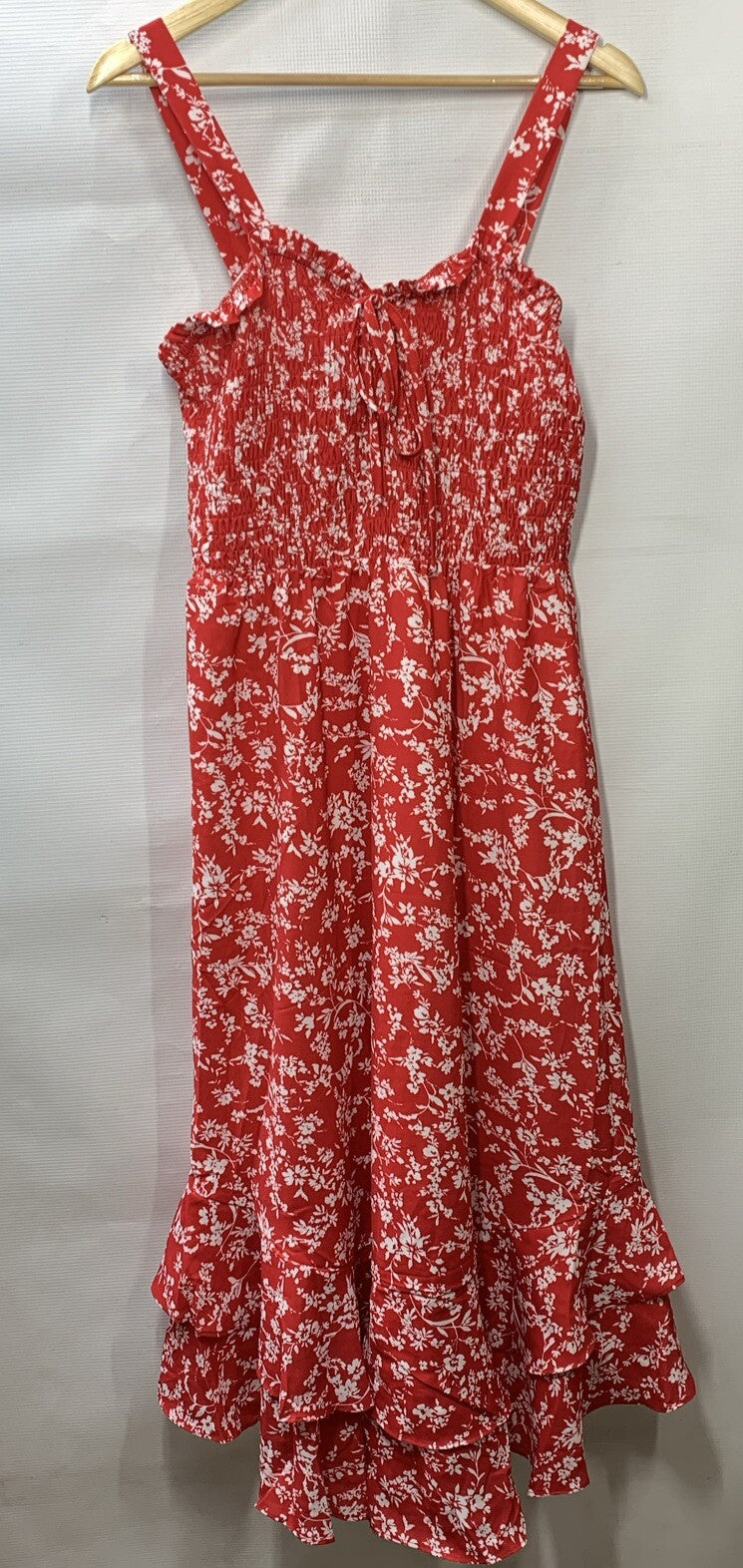 GRACE KARIN Women's Summer Floral Boho Dress Square Neck Strapped Swing Red (L)