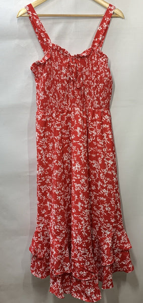 GRACE KARIN Women's Summer Floral Boho Dress Square Neck Strapped Swing Red (L)