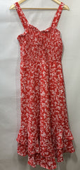 GRACE KARIN Women's Summer Floral Boho Dress Square Neck Strapped Swing Red (L)