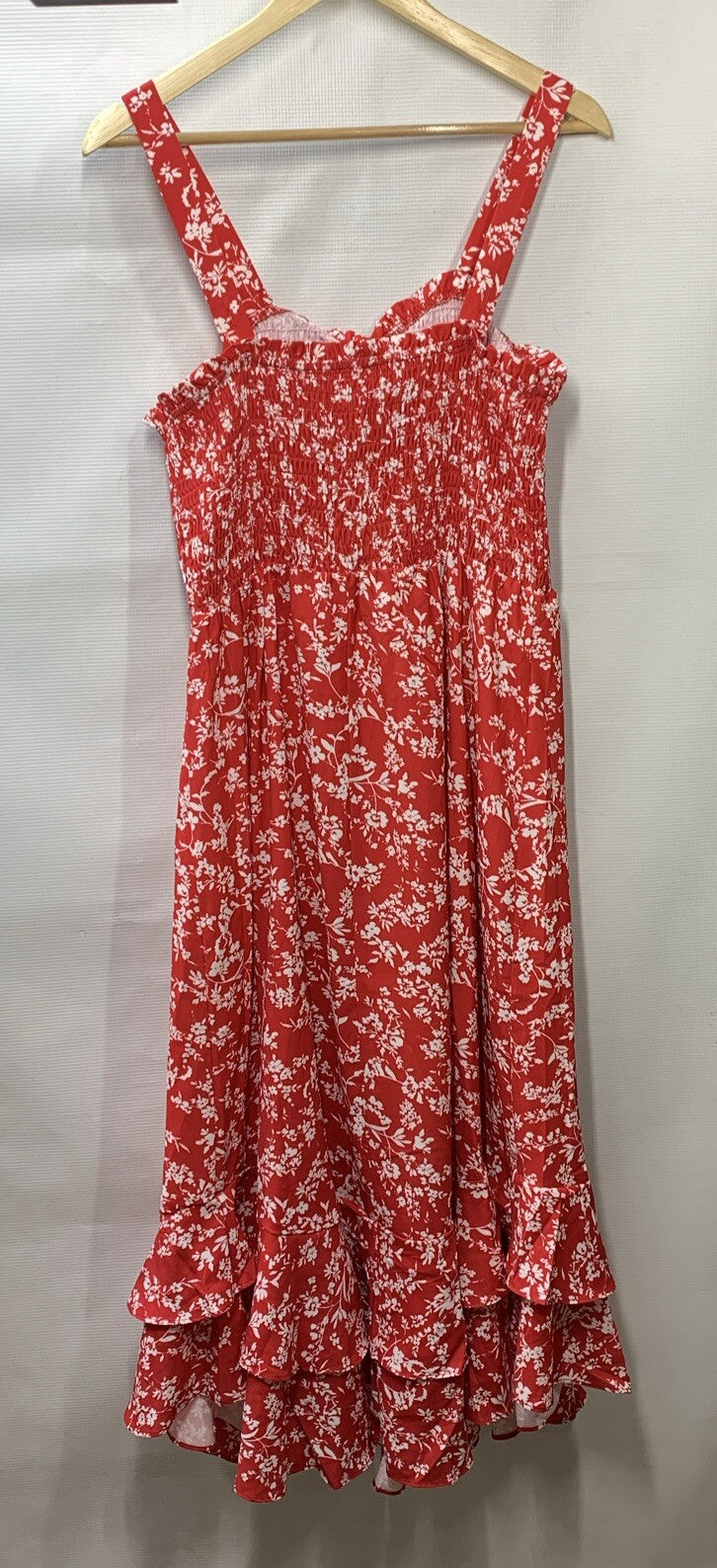 GRACE KARIN Women's Summer Floral Boho Dress Square Neck Strapped Swing Red (L)