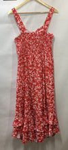 GRACE KARIN Women's Summer Floral Boho Dress Square Neck Strapped Swing Red (L)