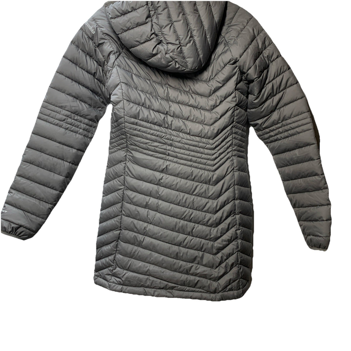 Columbia Powder Lite Mid Hooded Omni-Heat Jacket Sliver Long Puffer Coat Size XS