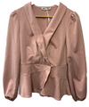 Long Lantern Sleeve Work Formal Top Pink Size Small Wrap V-neck Shawl Collar