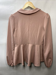 Long Lantern Sleeve Work Formal Top Pink Size Small Wrap V-neck Shawl Collar