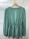 GRACE KARIN Elegant V Neck Peplum Tops Tie Front Long Bell Sleeve Size XL Teal