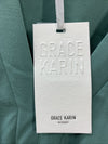 GRACE KARIN Elegant V Neck Peplum Tops Tie Front Long Bell Sleeve Size XL Teal