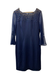 Alex Evenings 8160208 Navy Embellished Illusion Neckline Sheath Dress Size 12
