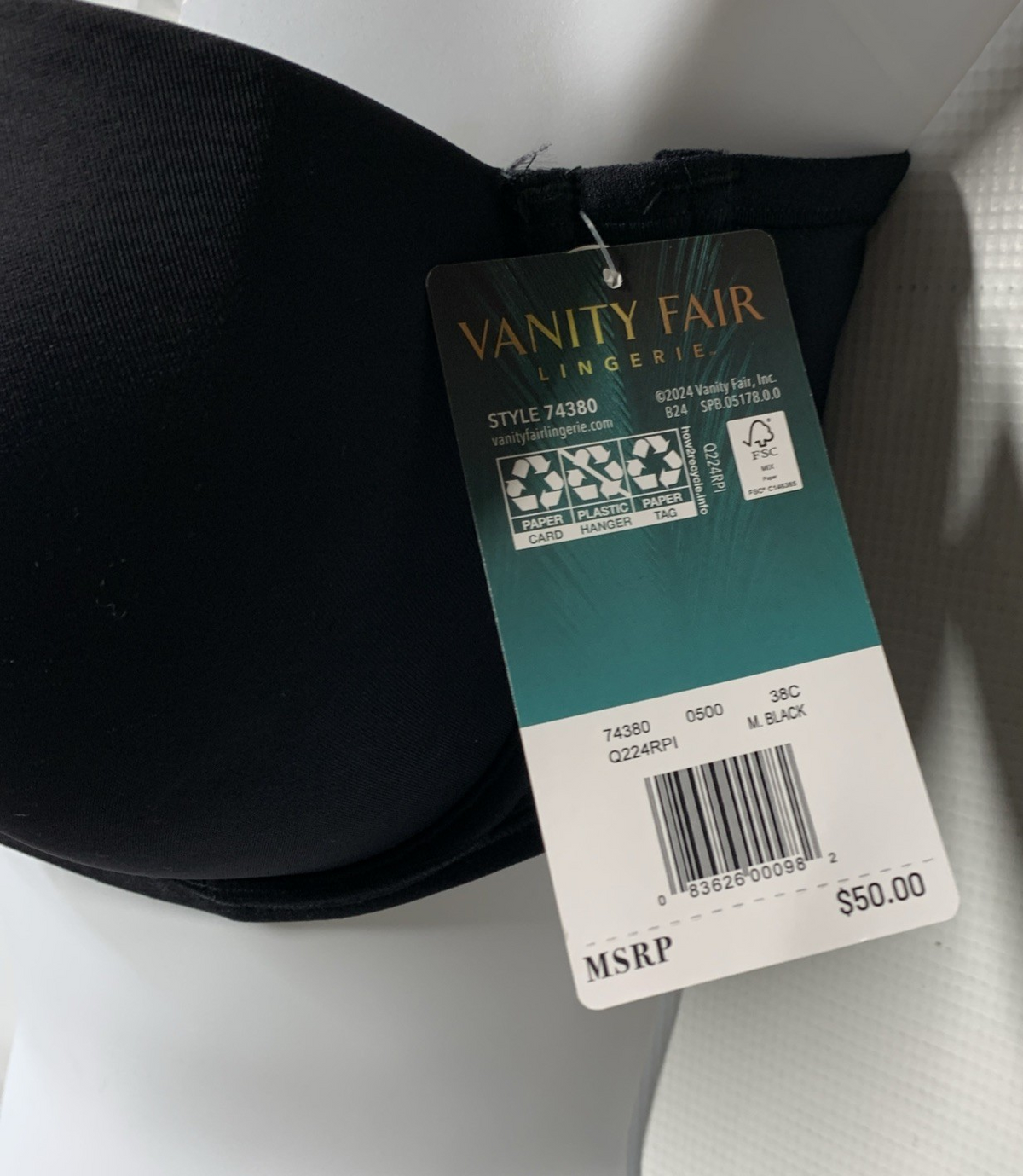 Vanity Fair Womens Beauty Back Strapless Full Figure Underwire Bra Black 38C