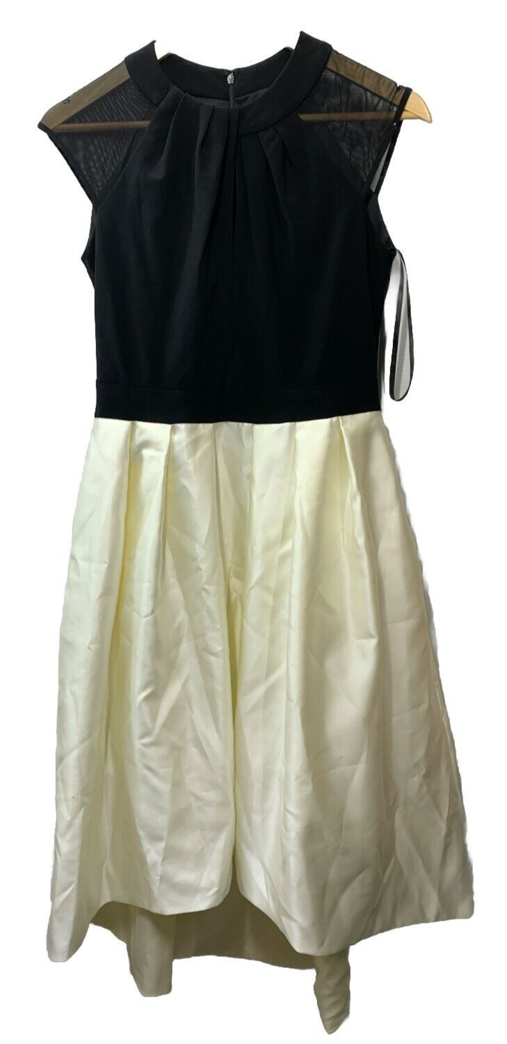 BETSY & ADAM Black Lace Cap Sleeveless Keyhole Midi Formal Hi-Lo Dress Size 6