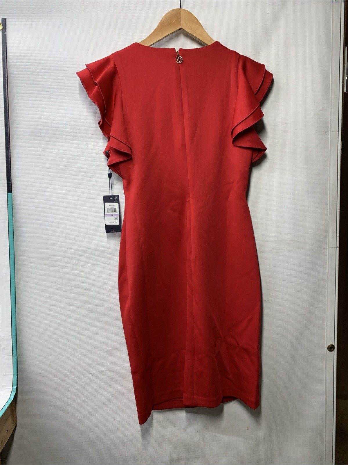 Tommy Hilfiger Casual Sheath Dress with Flutter Sleeves in Scarlet Red Size 6P