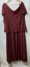J Kara Women's Beaded Cowl Neck Flutter Sleeve Dress Cranberry Plus Size 22W