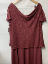 J Kara Women's Beaded Cowl Neck Flutter Sleeve Dress Cranberry Plus Size 22W