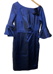Alex Evenings Women's Short Taffeta Portrait Collar Formal Dress Blue Size 12