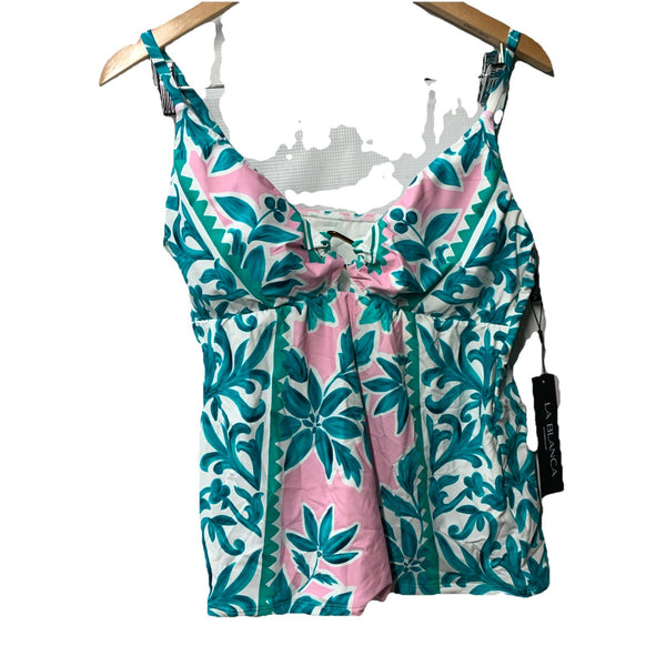 La Blanca Women's Over The Shoulder Tankini Swimsuit Top LB5SS87-MLT Size 16