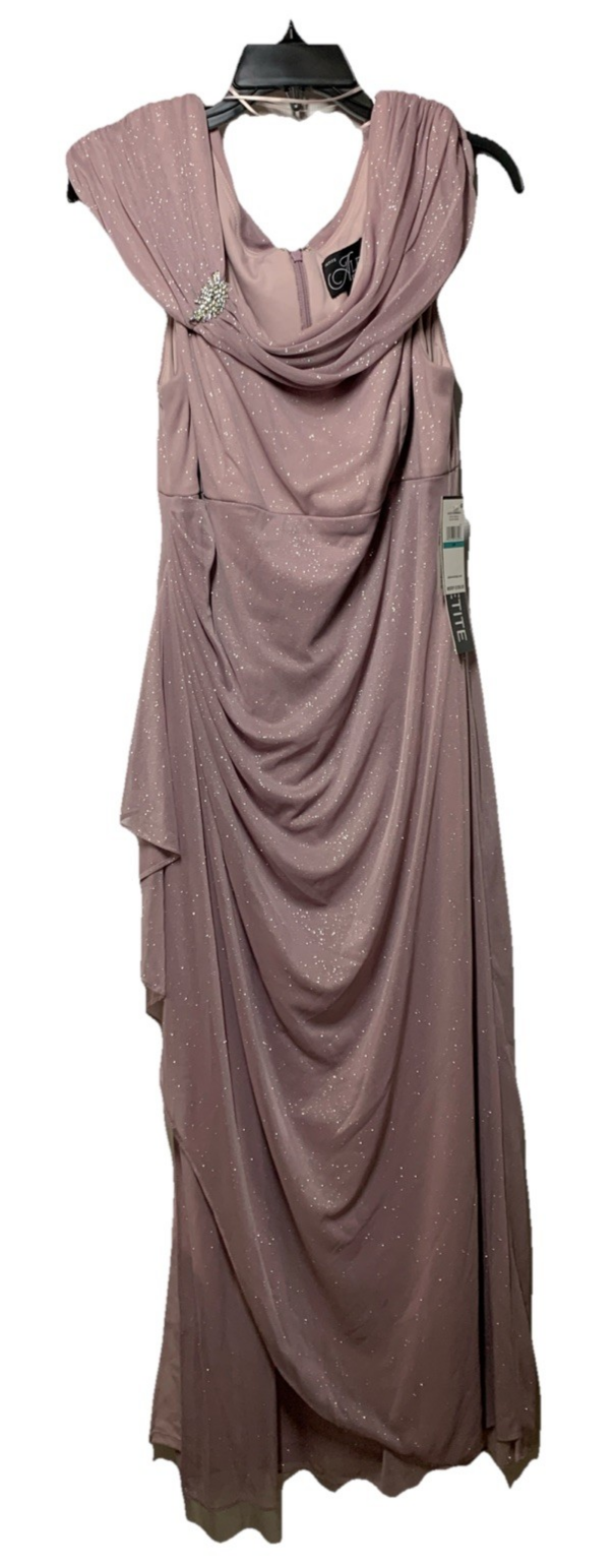 Alex Evenings Women's Long L-Neck Glitter Mesh Dress With Ruched Neck Line 16P