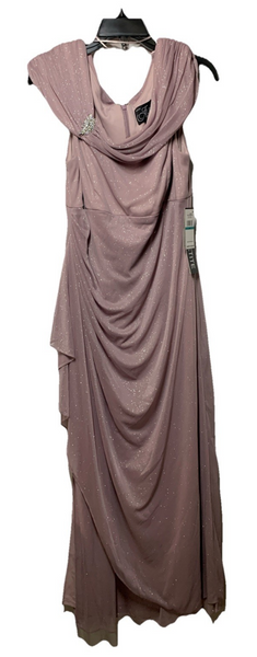 Alex Evenings Women's Long L-Neck Glitter Mesh Dress With Ruched Neck Line 16P