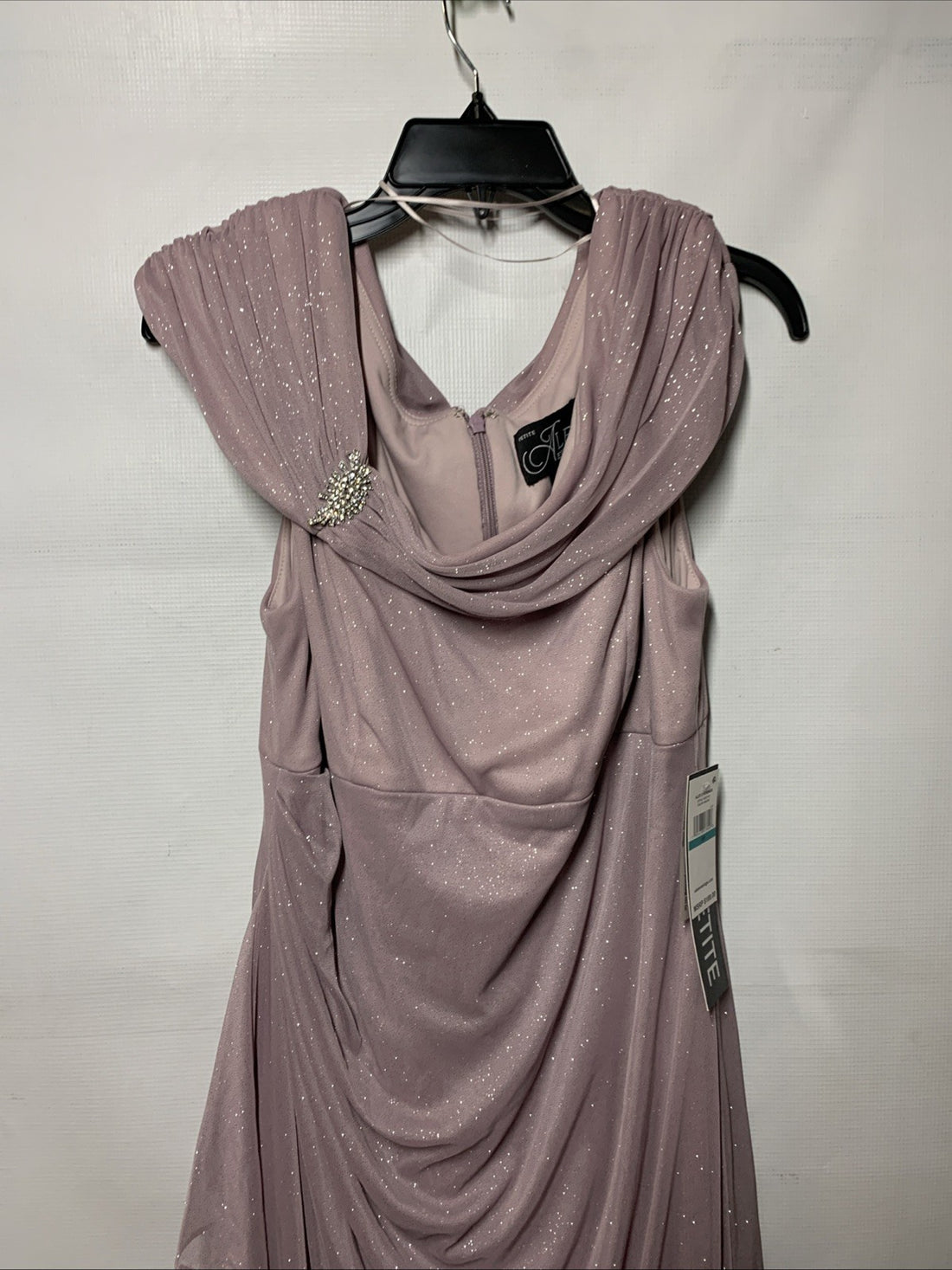 Alex Evenings Women's Long L-Neck Glitter Mesh Dress With Ruched Neck Line 16P