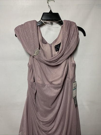 Alex Evenings Women's Long L-Neck Glitter Mesh Dress With Ruched Neck Line 16P