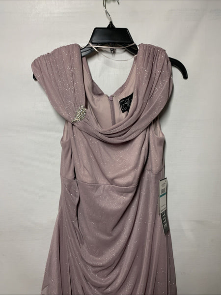 Alex Evenings Women's Long L-Neck Glitter Mesh Dress With Ruched Neck Line 16P