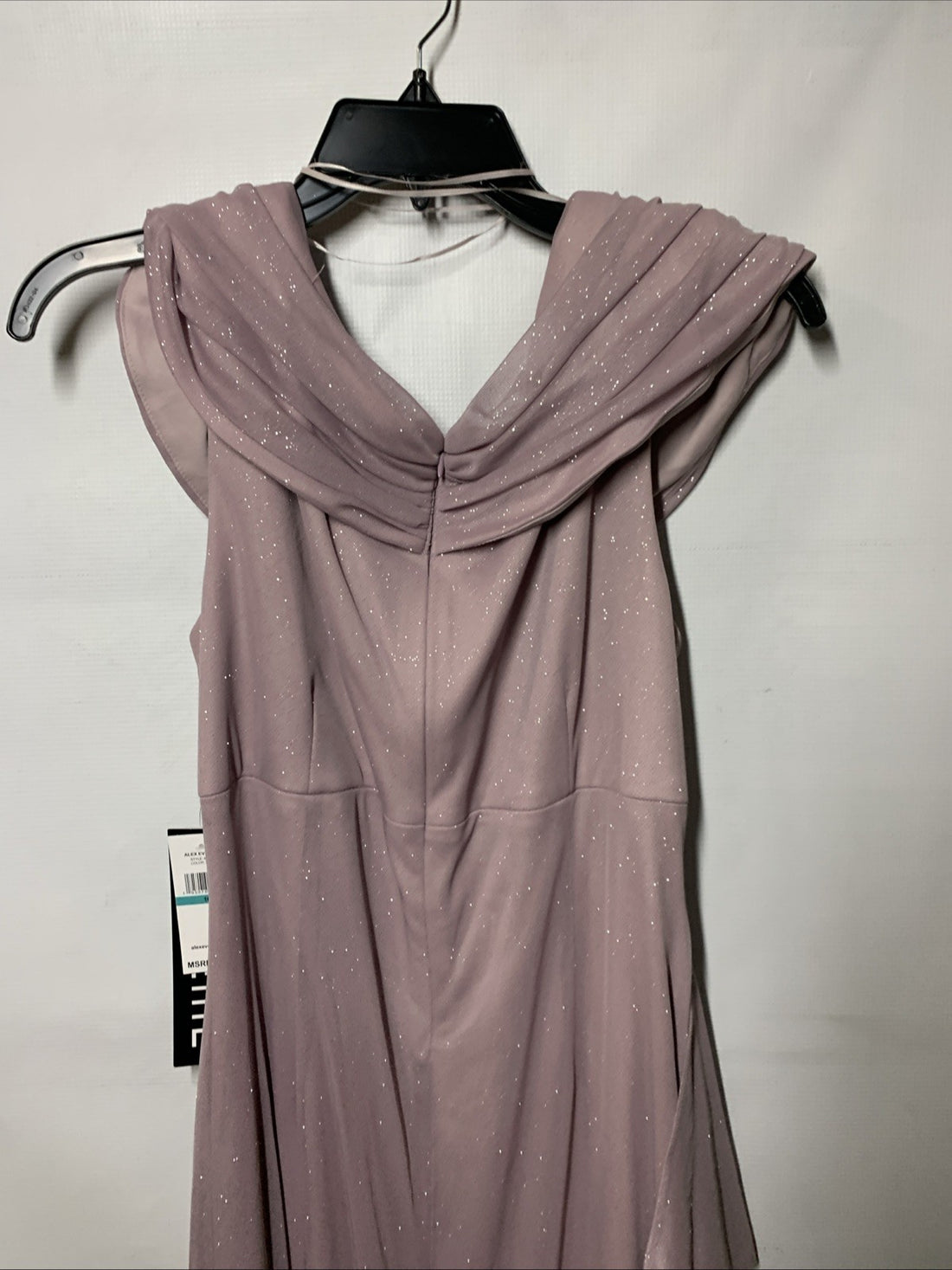 Alex Evenings Women's Long L-Neck Glitter Mesh Dress With Ruched Neck Line 16P