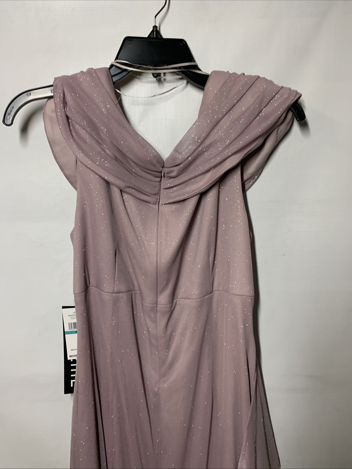 Alex Evenings Women's Long L-Neck Glitter Mesh Dress With Ruched Neck Line 16P