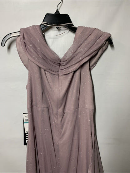 Alex Evenings Women's Long L-Neck Glitter Mesh Dress With Ruched Neck Line 16P