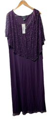 J Kara Sequin Capelet Long Beaded Dress V-neck Pull On Size 22W Purple