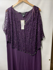 J Kara Sequin Capelet Long Beaded Dress V-neck Pull On Size 22W Purple