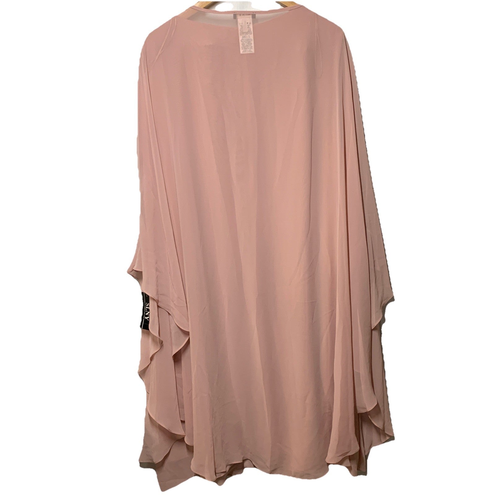SLNY Women's Cocktail Dress Size 24W Pink Beaded Chiffon Shift with Capelet