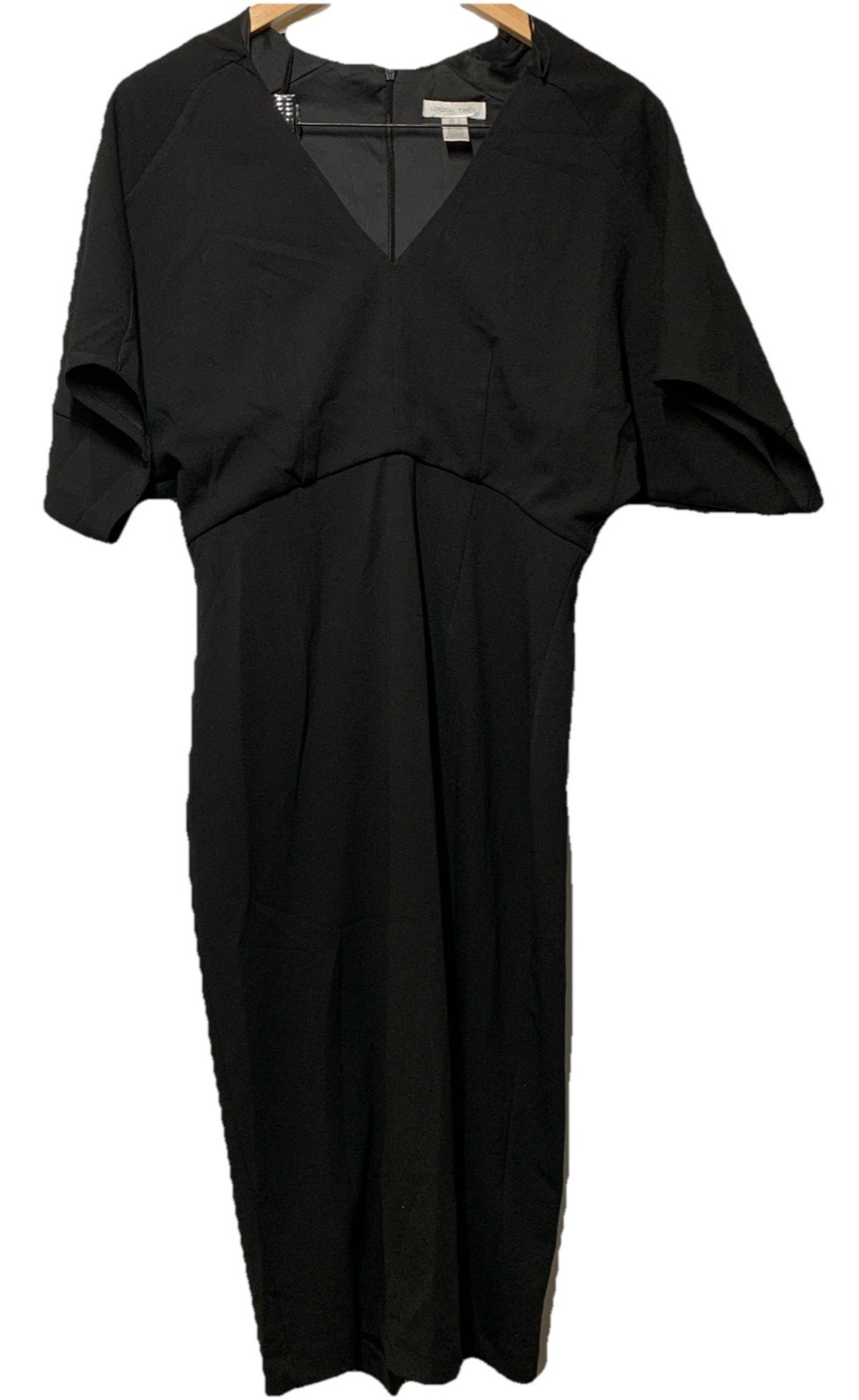 London Times Women's Black Midi Dress V-Neck Office Formal Short Sleeve Size 4