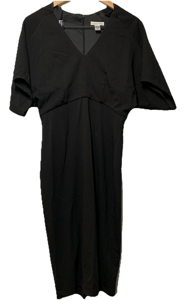 London Times Women's Black Midi Dress V-Neck Office Formal Short Sleeve Size 4