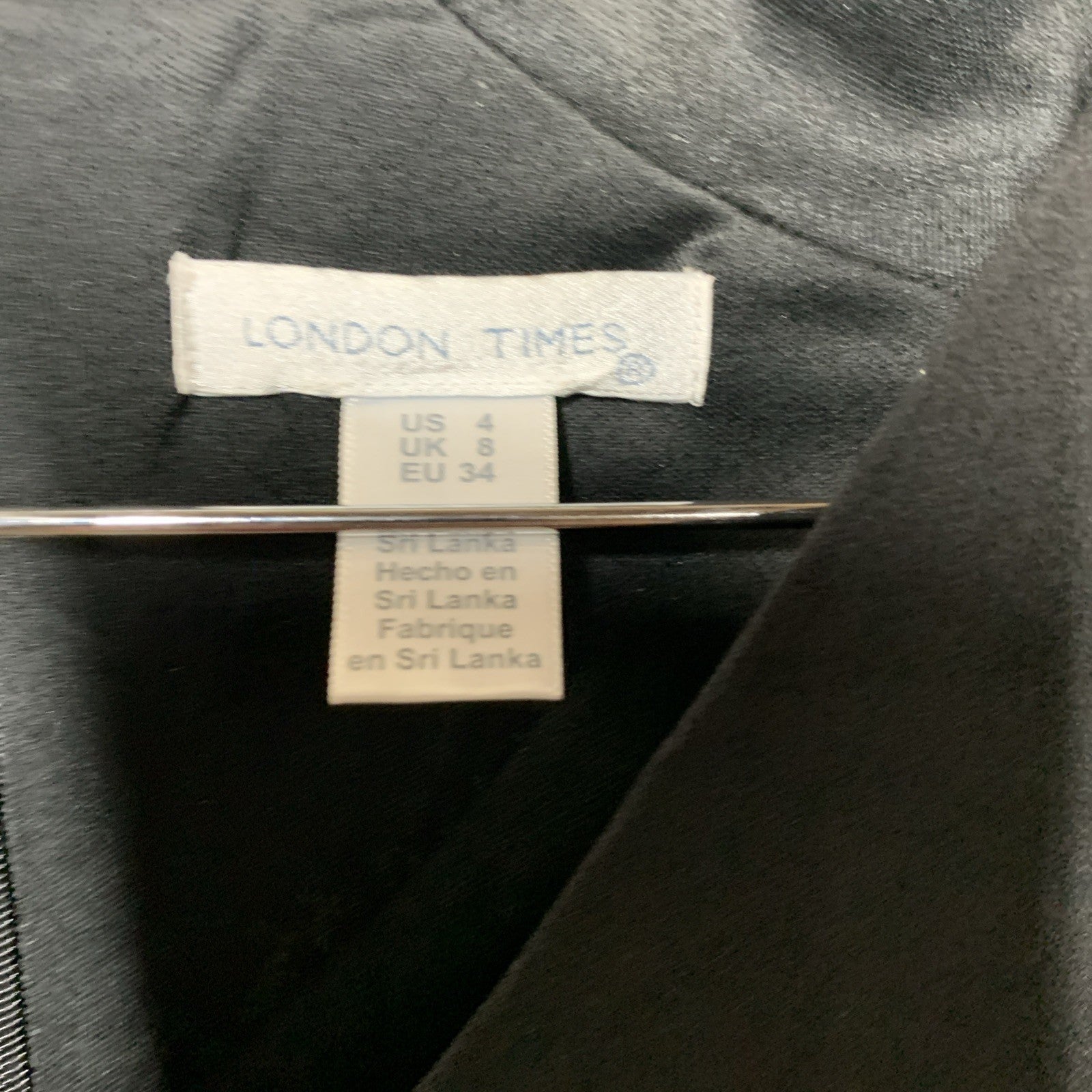 London Times Women's Black Midi Dress V-Neck Office Formal Short Sleeve Size 4