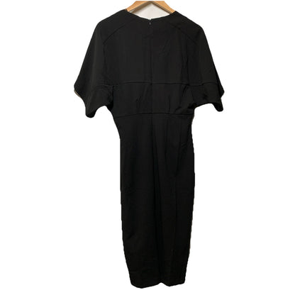 London Times Women's Black Midi Dress V-Neck Office Formal Short Sleeve Size 4