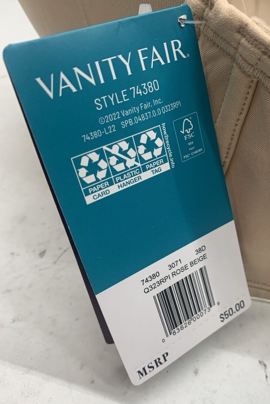 Vanity Fair Beauty Back Strapless Bra 74380 Size 38D 4-way Stretch Underwired